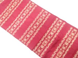 横段に花更紗模様織り出し　名古屋帯